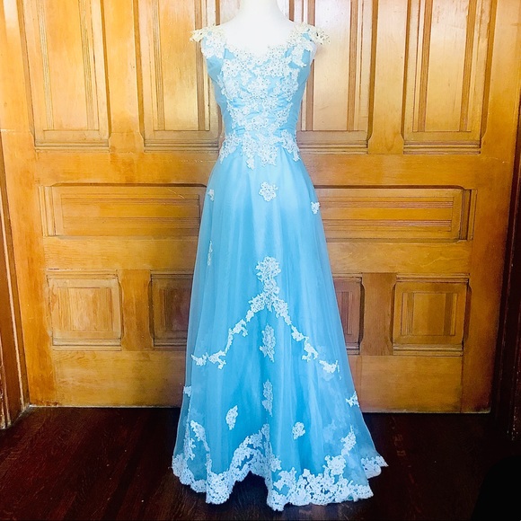 Crystal Blue Handmade Vintage Dress - Picture 2 of 7